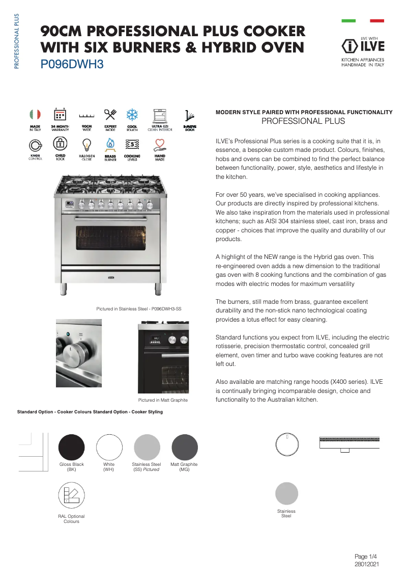 Página 1 del manual Ficha técnica Ilve P096DWH3MG
