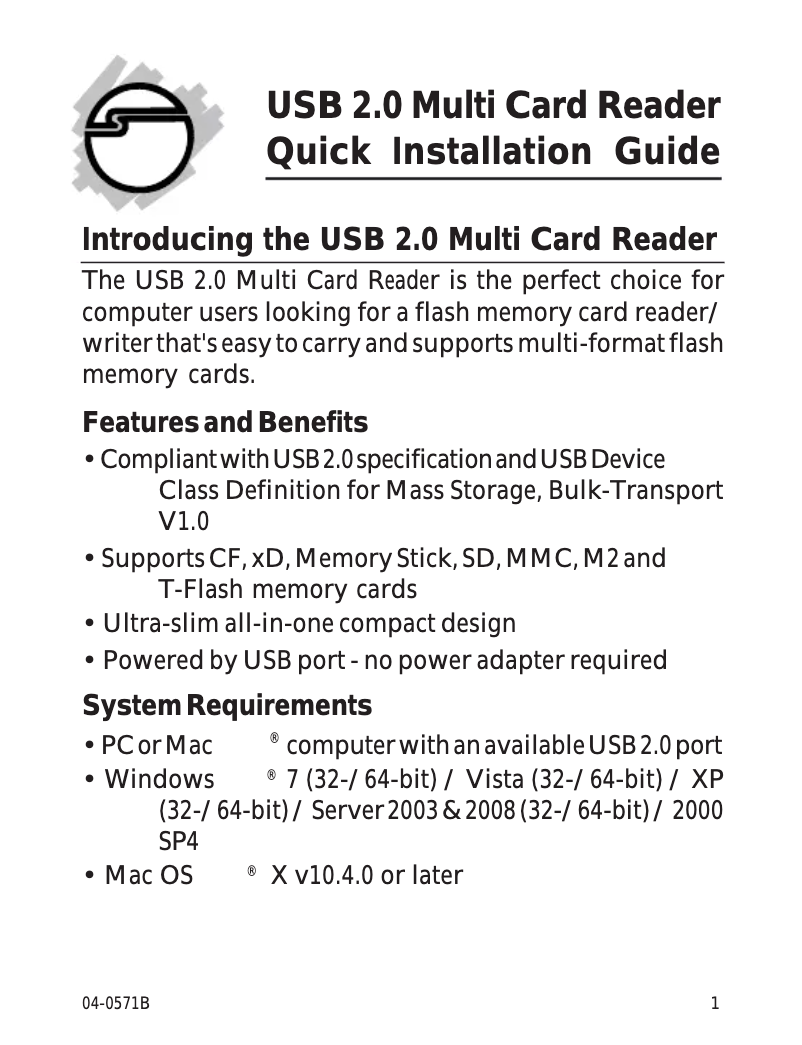 Page n°1 - Manuel utilisateur Siig JU-MR0412-S1