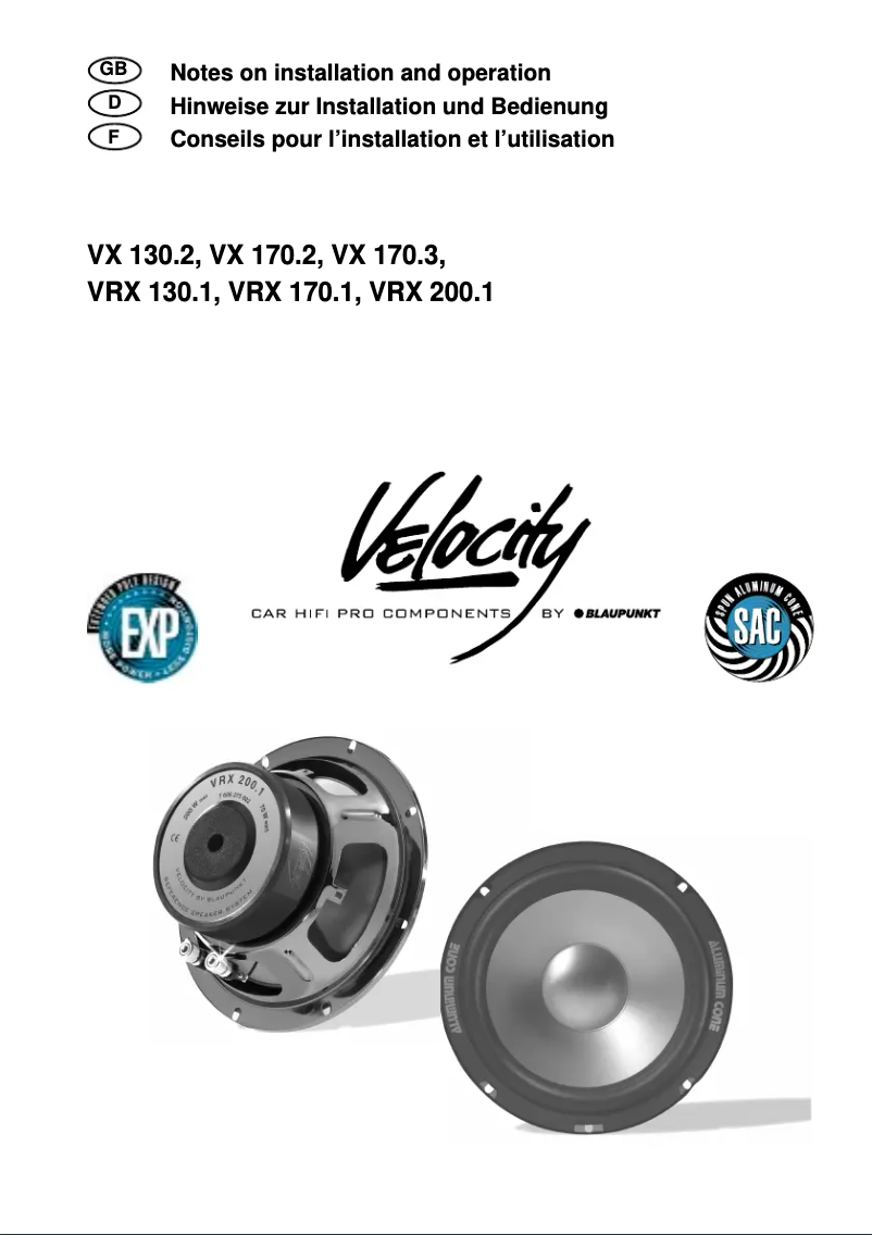 Página 1 del manual Manual de usuario Blaupunkt VX 170 2 VELOCITY