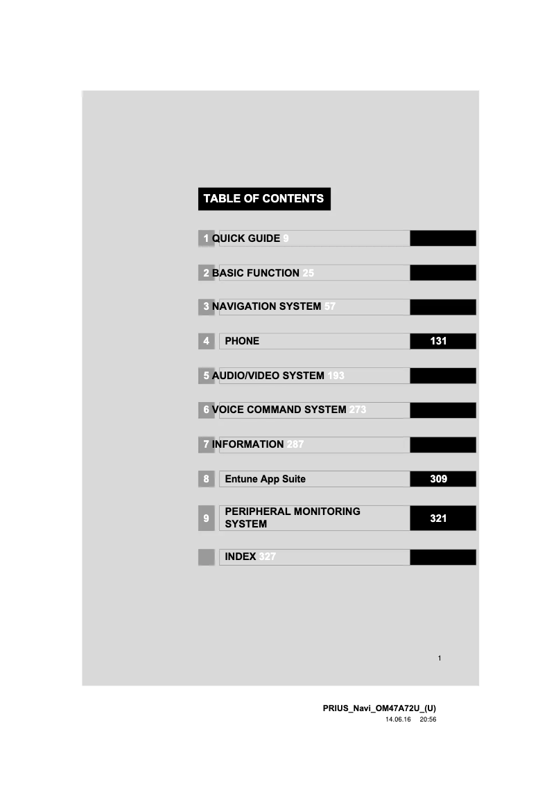 Image de la première page du manuel de l'appareil Prius 2015 Navigation