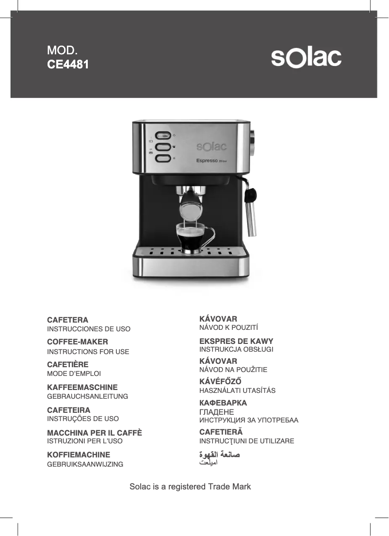 Page n°1 - Manuel utilisateur Solac Espresso 20 Bar S92010800