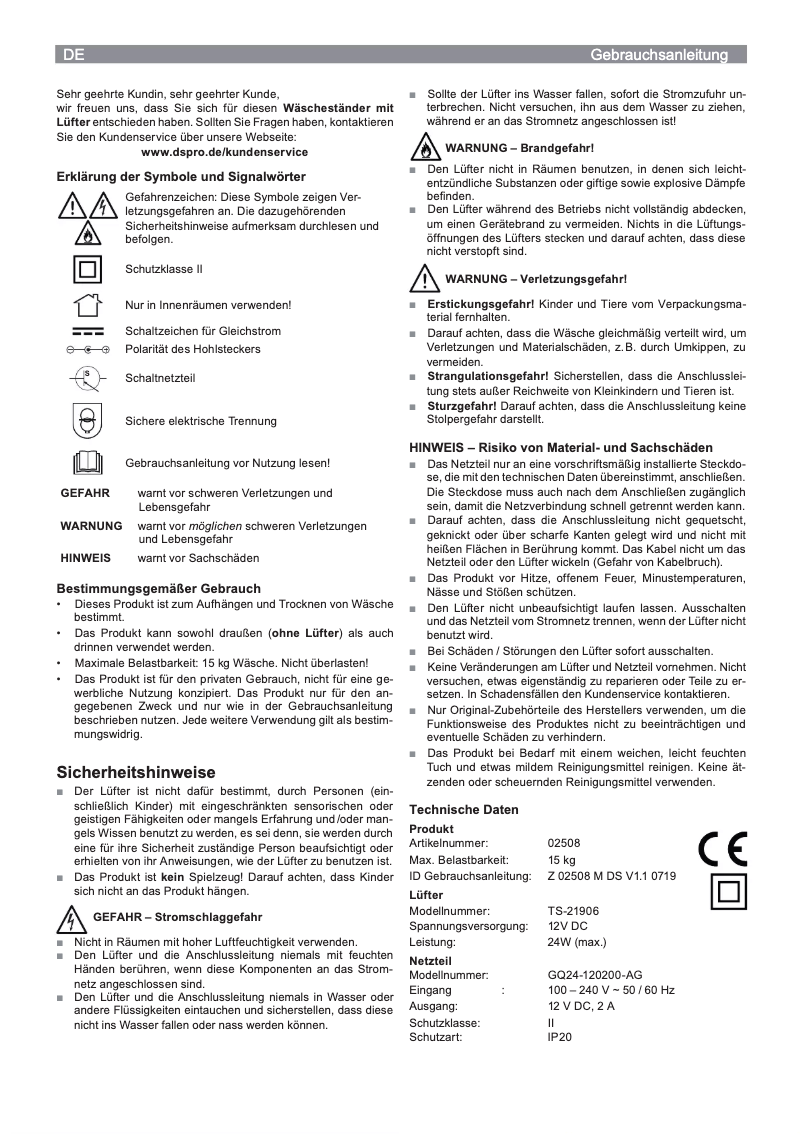 Page n°1 - Manuel utilisateur EasyMaxx 02508