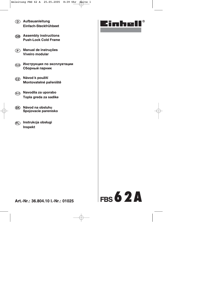 Page n°1 - Manuel utilisateur Einhell FBS 62 A