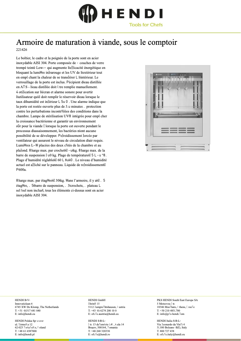 Page 1 de la notice Fiche technique Hendi 221426