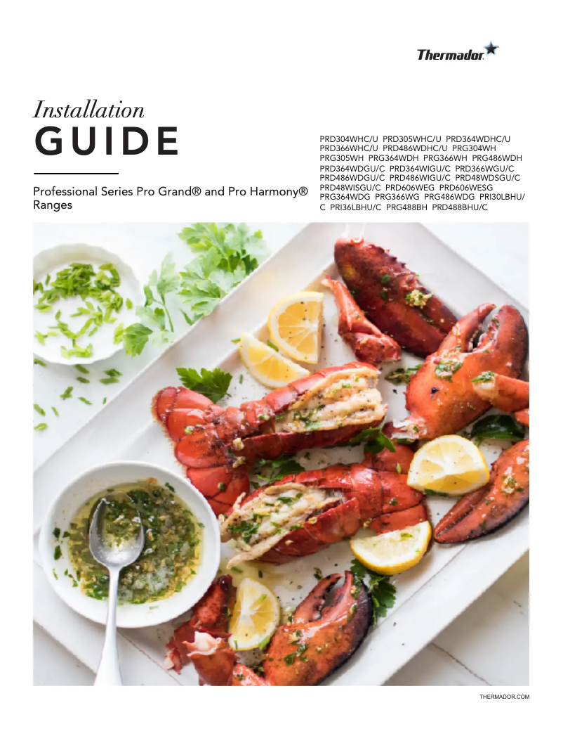 Page 1 de la notice Guide d'installation Thermador PRD486WIGU