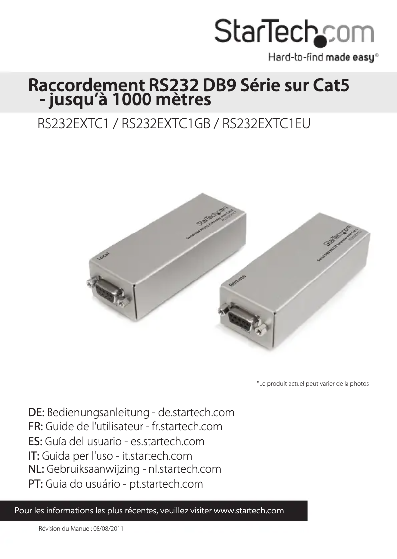 Page 1 de la notice Manuel utilisateur StarTech.com RS232EXTC1EU