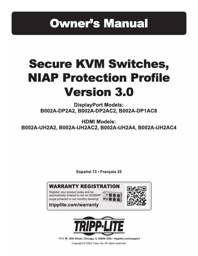 Page 1 de la notice Manuel utilisateur Tripp Lite B002A-DP1AC8