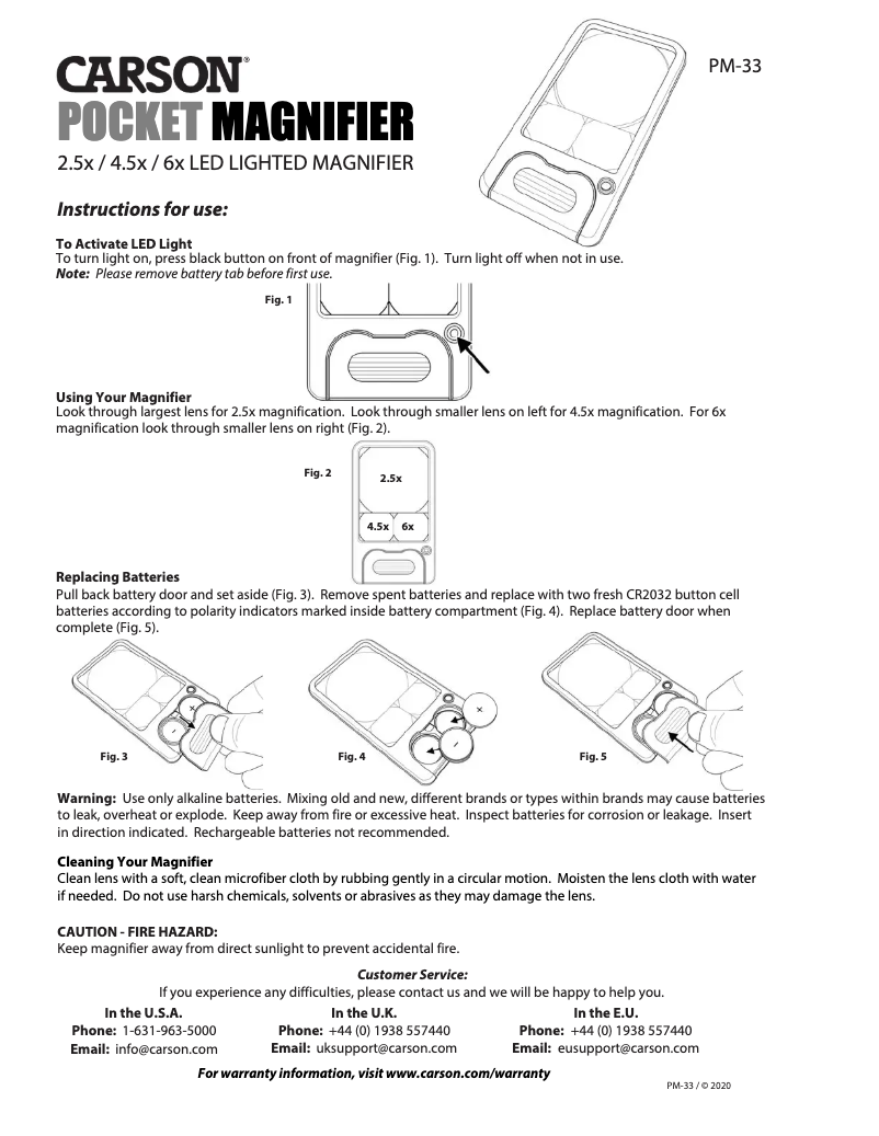 Page 1 de la notice Manuel utilisateur Carson PM-33