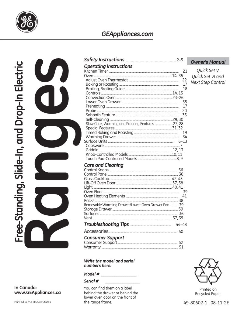 Page n°1 - Manuel d'utilisation et d'entretien GE Profile JD968SKSS