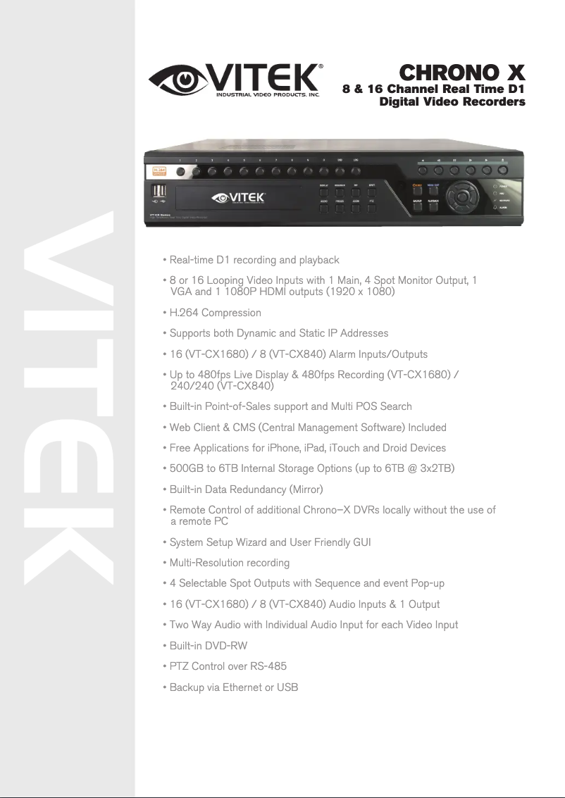 Page 1 de la notice Manuel utilisateur Vitek CHRONO-X