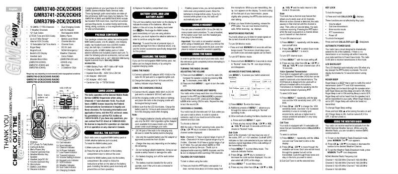 Page 1 de la notice Manuel utilisateur Uniden GMR3799-2CK