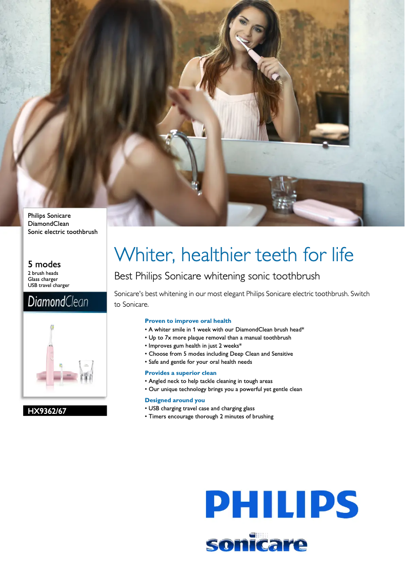 Image de la première page du manuel de l'appareil Sonicare DiamondClean HX9362