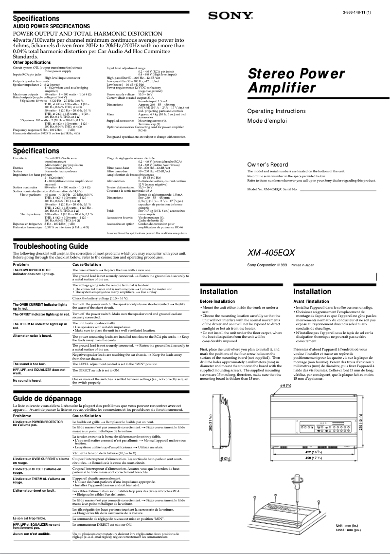 Página 1 del manual Manual de usuario Sony XM-405EQX