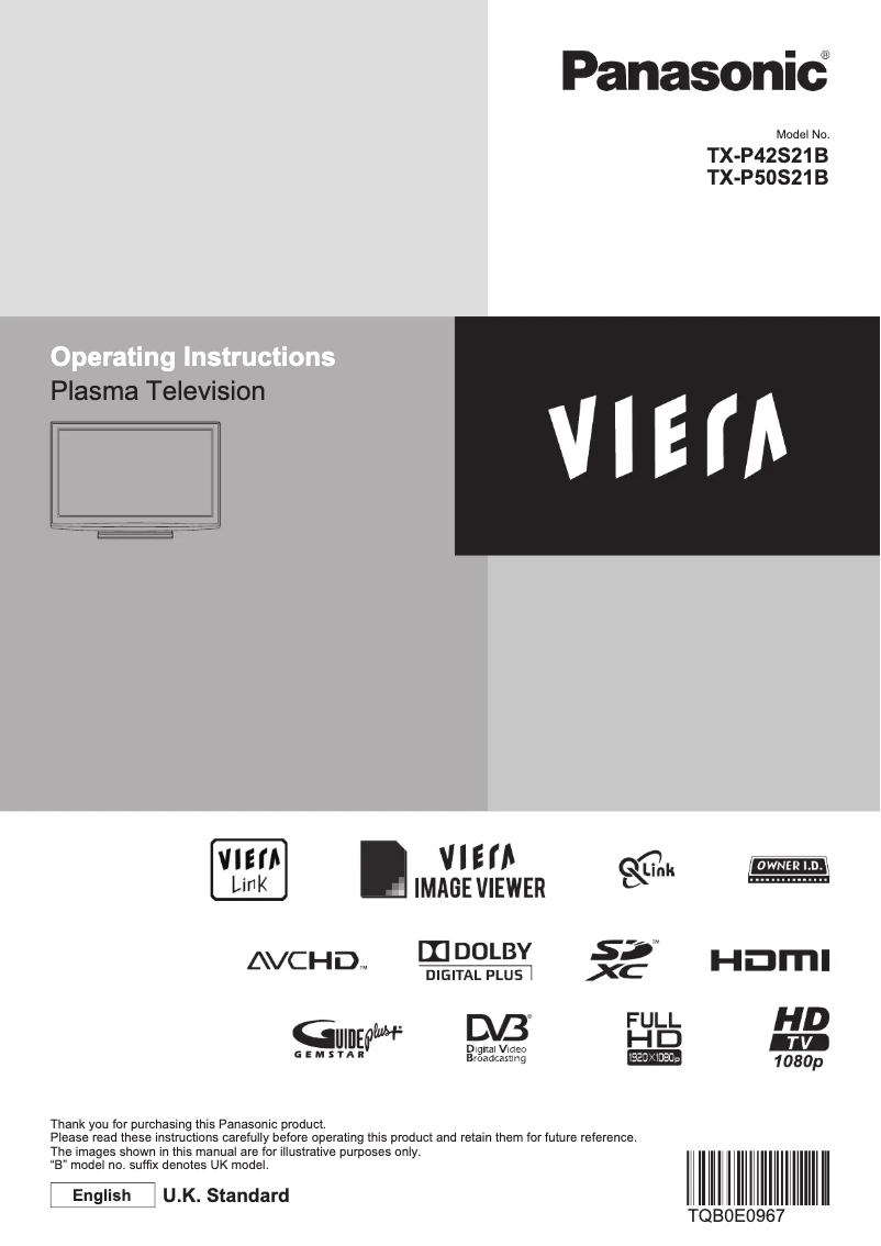 Page 1 de la notice Manuel utilisateur Panasonic Viera TX-P42S21B