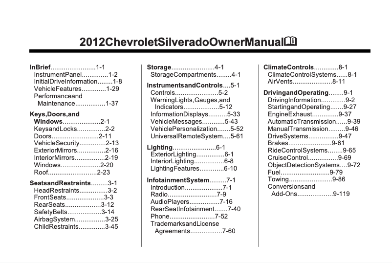 Page 1 de la notice Manuel utilisateur Chevrolet Silverado (2012)