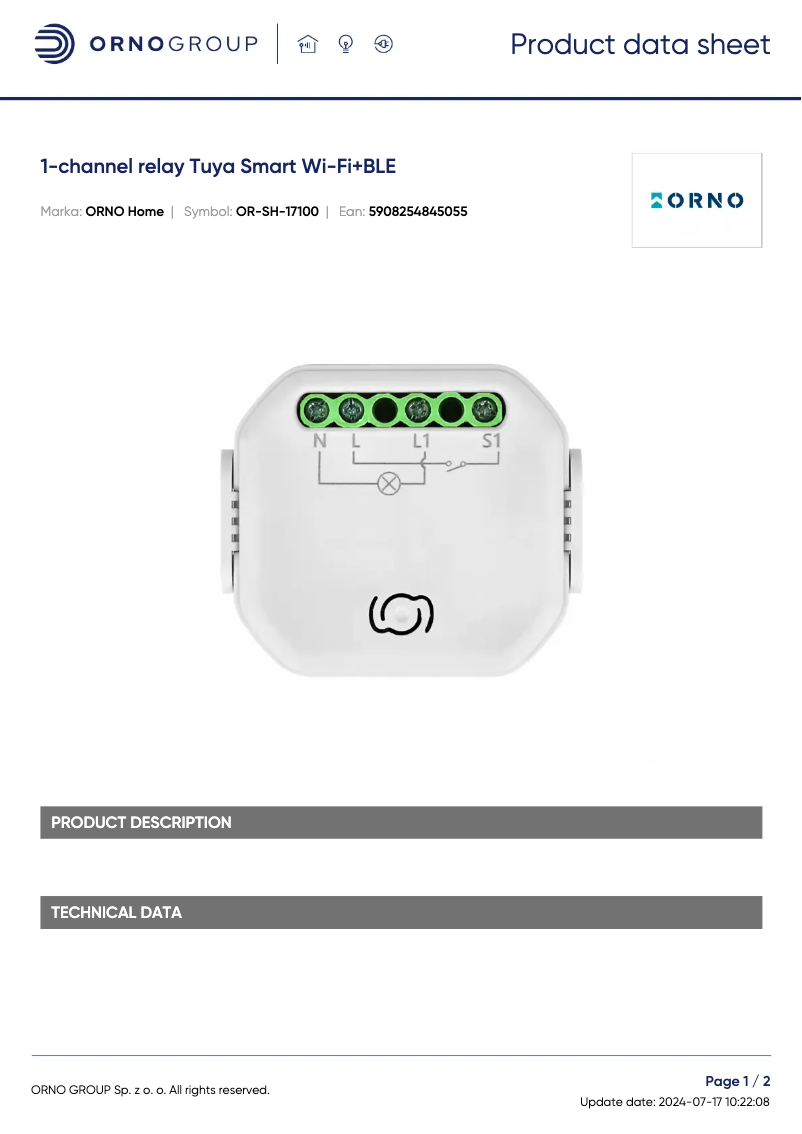 Page 1 de la notice Fiche technique ORNO OR-SH-17100