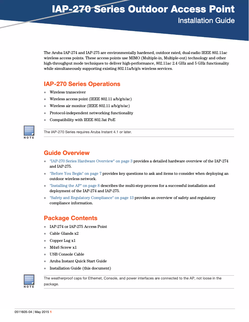 Page n°1 - Manuel utilisateur Aruba Instant IAP-274