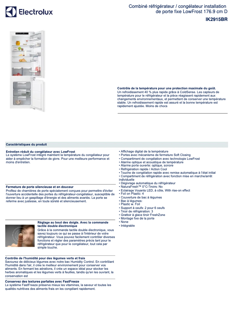 Page n°1 - Fiche technique Electrolux IK2915BR