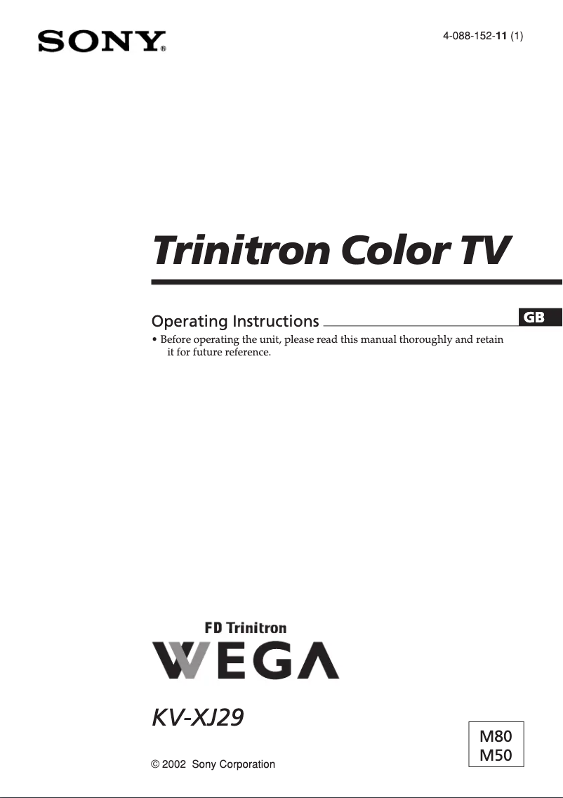 Page 1 de la notice Manuel utilisateur Sony KV-XJ29M80