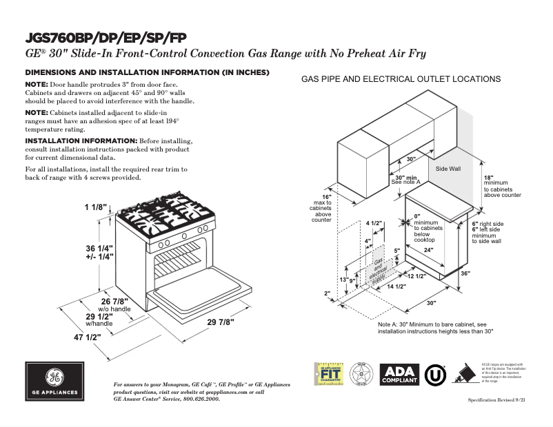 Page n°1 - Fiche technique GE JGS760DPBB