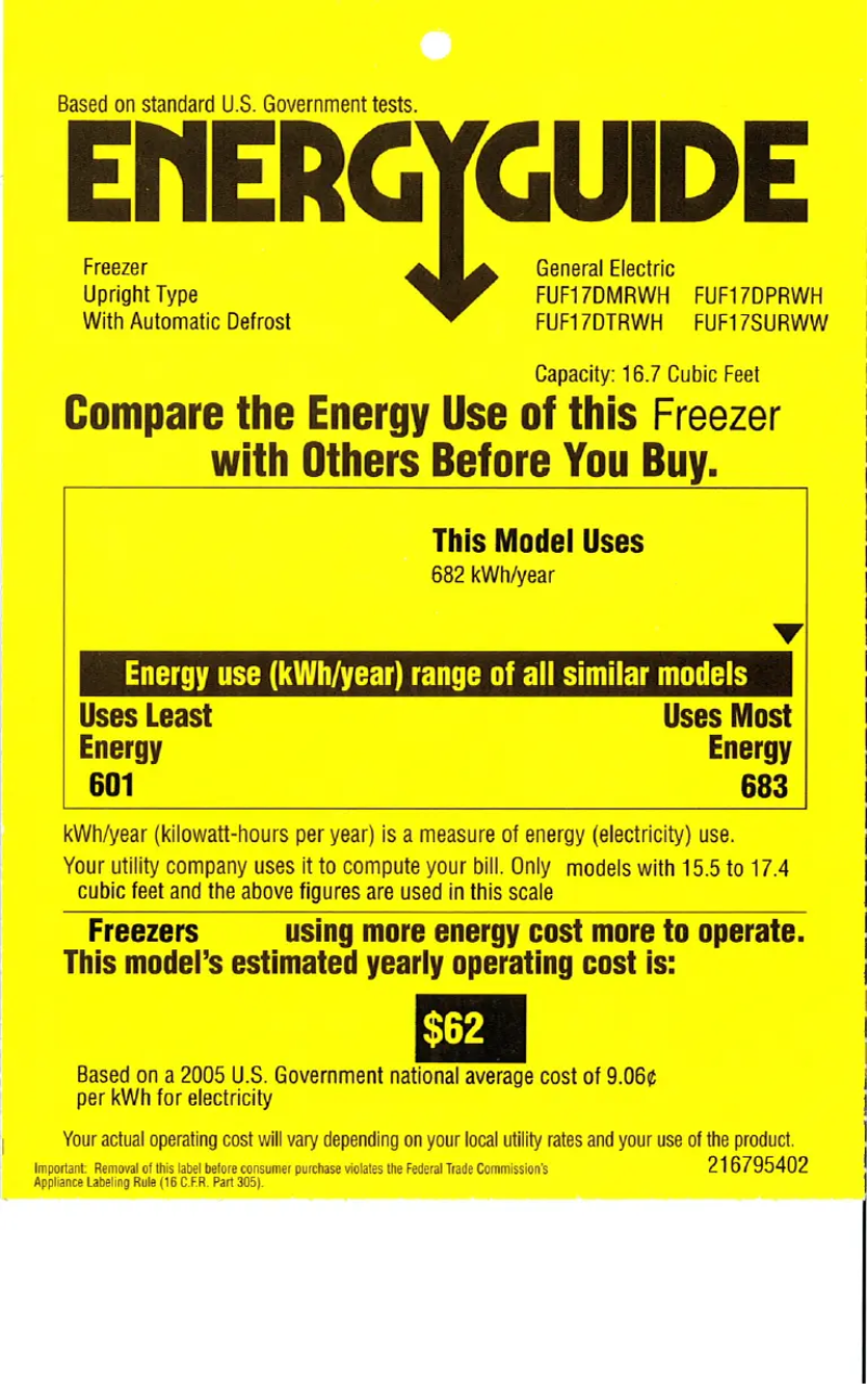 Image de la première page du manuel de l'appareil FUF17SURWW