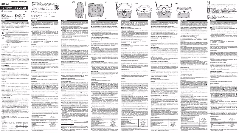 Page 1 de la notice Manuel utilisateur Sigma 10-18mm F2.8 DC DN