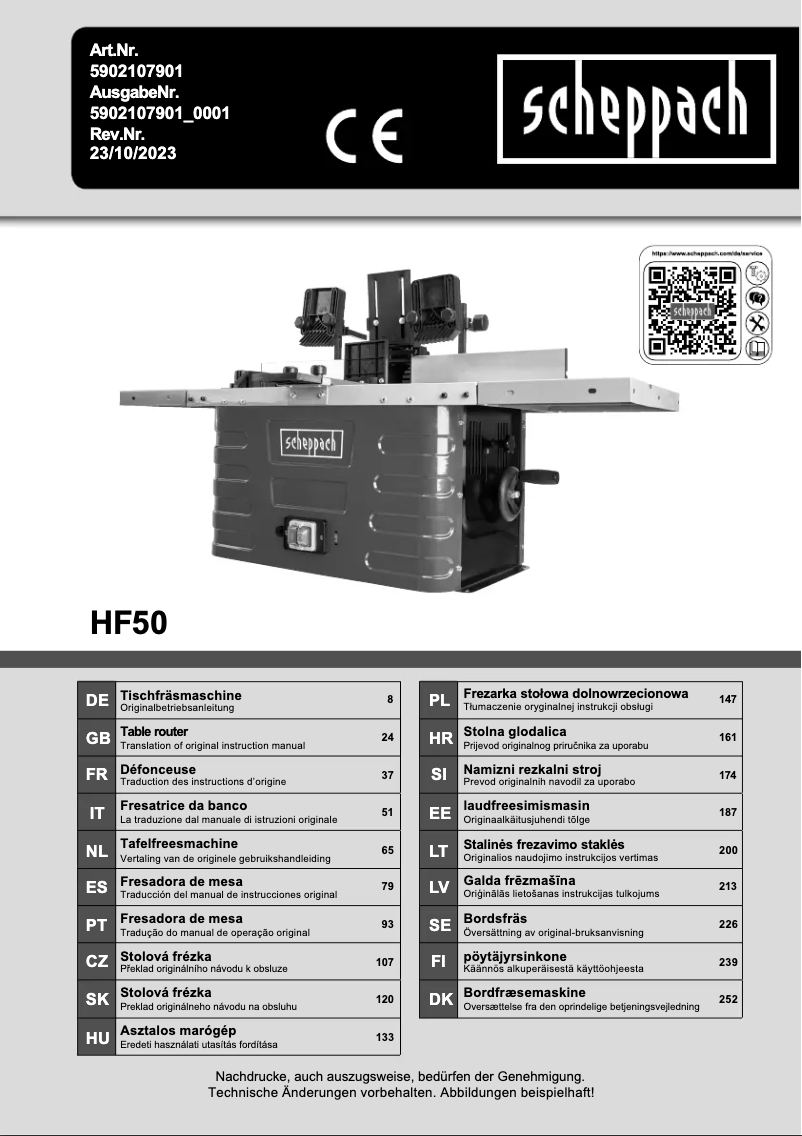 Page 1 de la notice Manuel utilisateur Scheppach HF50
