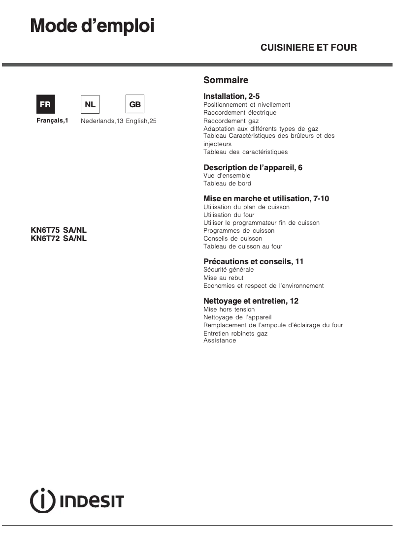 Page n°1 - Manuel utilisateur Indesit KN6T75SA(X)/NL