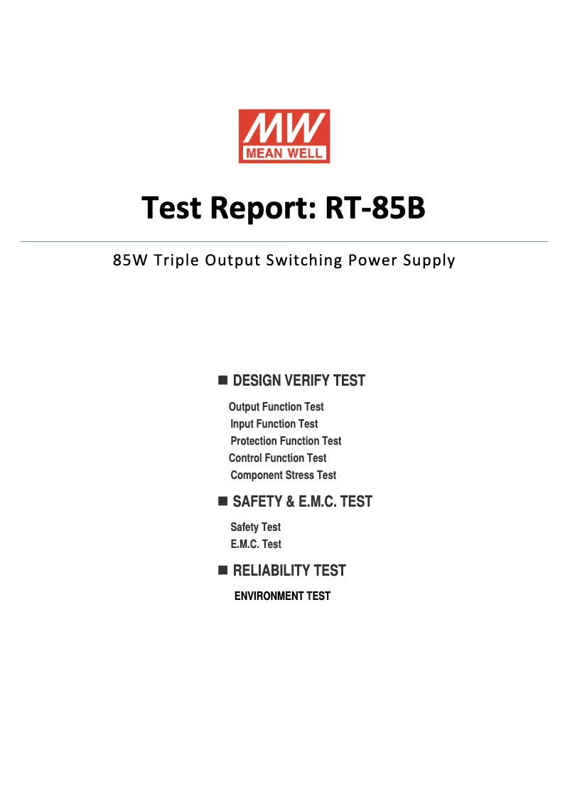 Page 1 de la notice Fiche technique Mean Well RT-85B