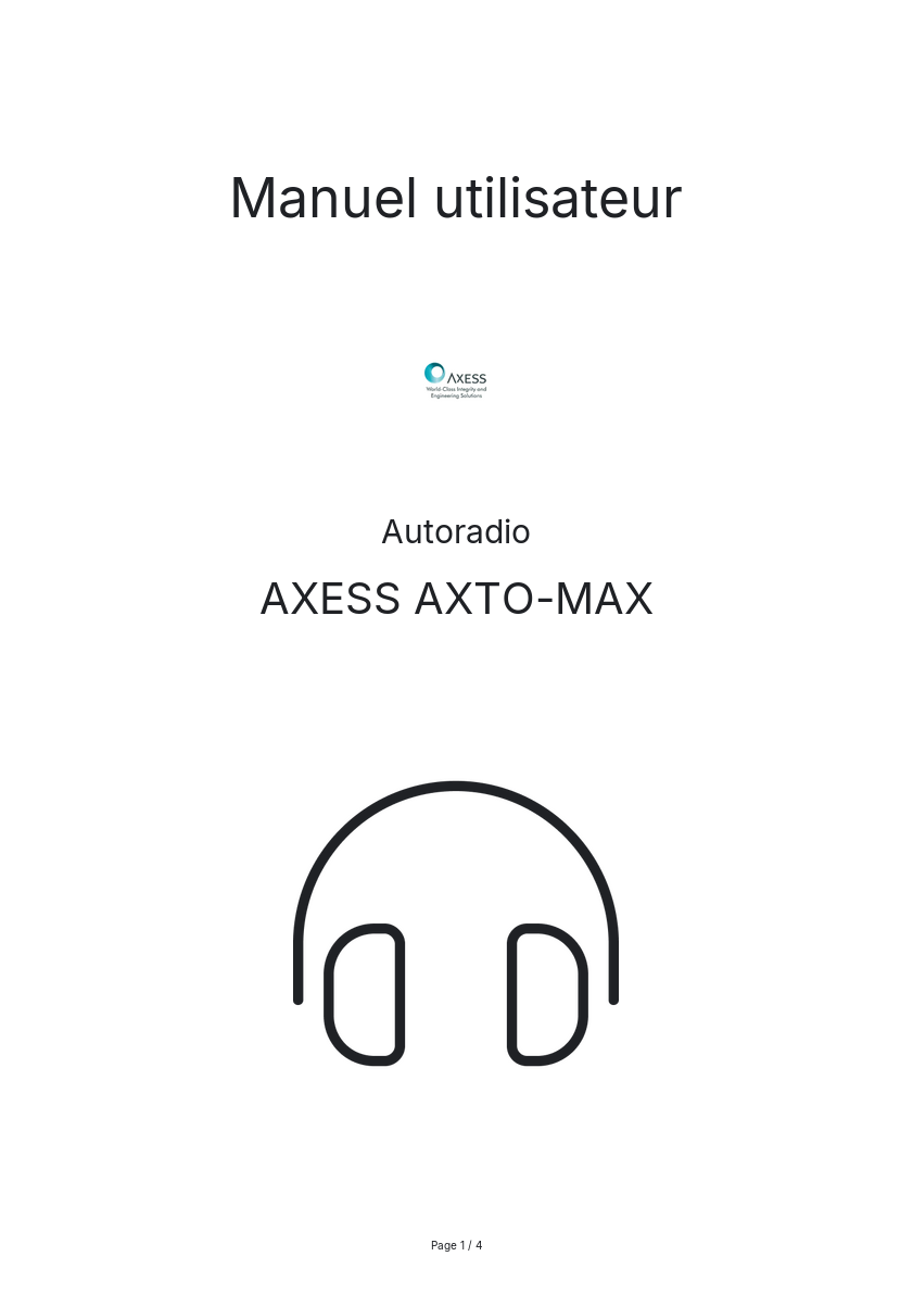 Page n°1 - Manuel utilisateur AXESS AXTO-MAX