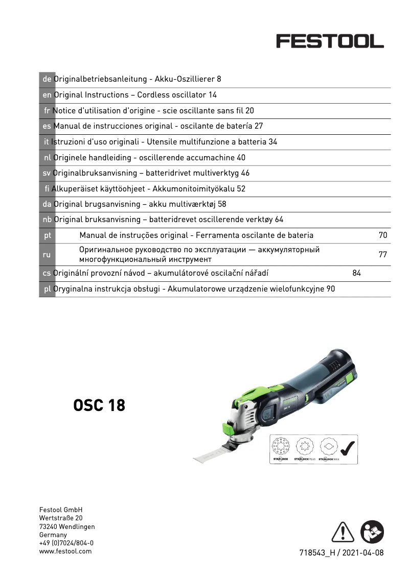 Page n°1 - Manuel utilisateur Festool OSC 18