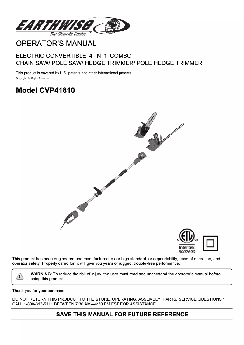 Page n°1 - Manuel utilisateur Earthwise CVP41810