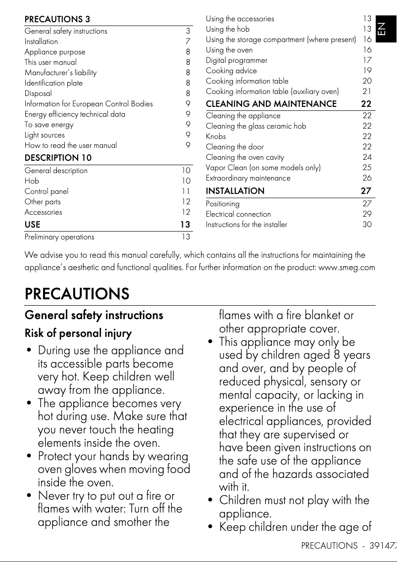 Página 1 del manual Manual de usuario Smeg C92IMMB2