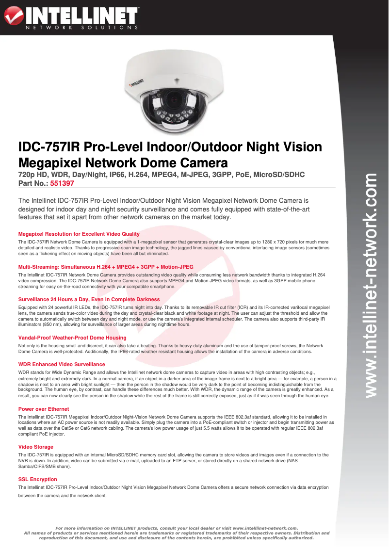 Page n°1 - Manuel utilisateur Intellinet IDC-757IR