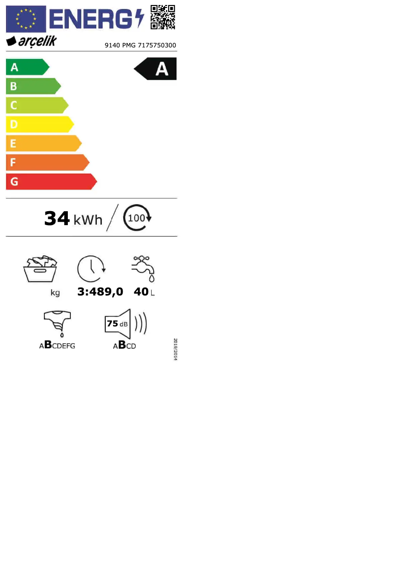 Page n°1 - Label énergétique Arçelik 9140 PMG