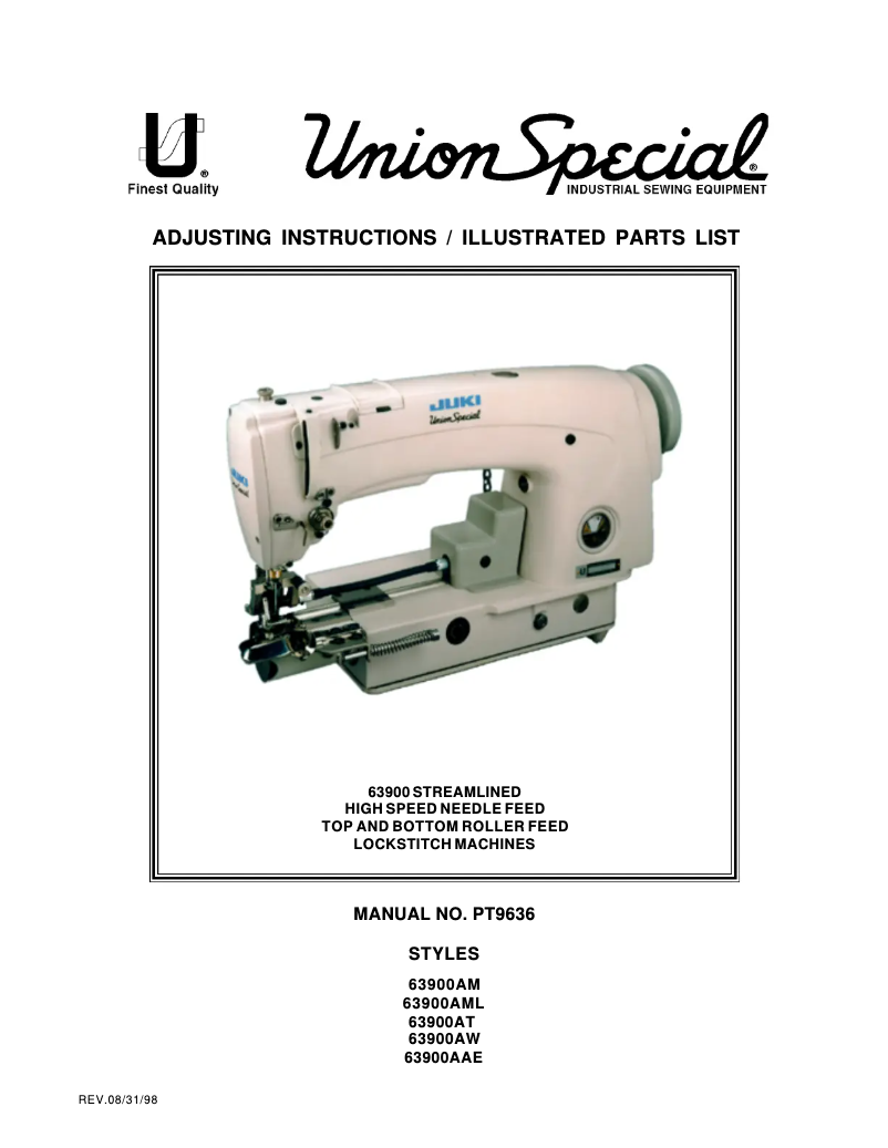 Page n°1 - Manuel utilisateur Union Special 63900AW