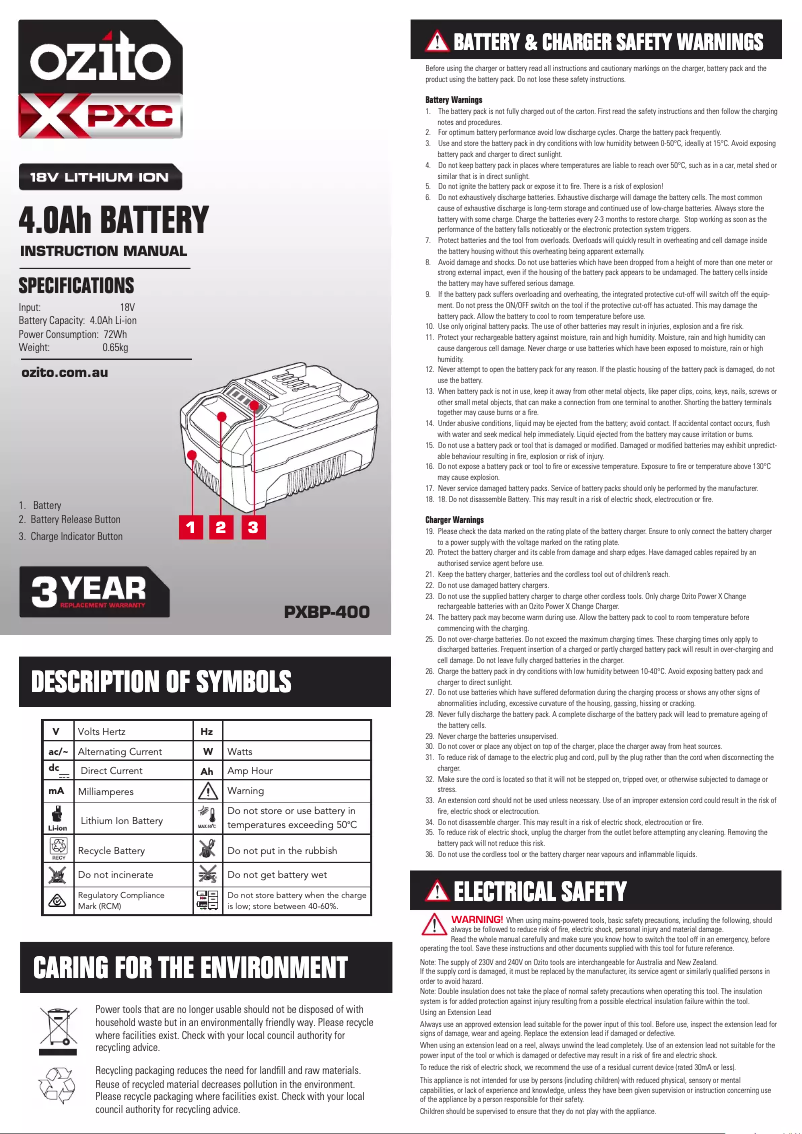Página 1 del manual Manual de usuario Ozito PXBC-400C