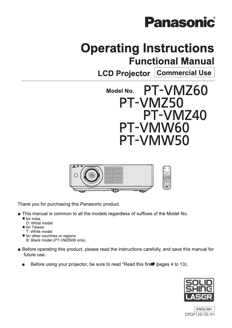 Página 1 del manual Manual de usuario Panasonic PT-VMZ60U