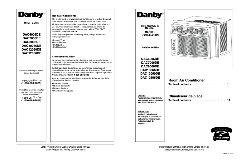 Page 1 de la notice Manuel utilisateur Danby DAC8006DE
