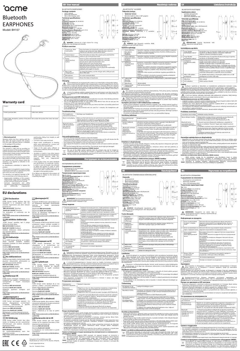 Page 1 de la notice Manuel utilisateur Acme BH107