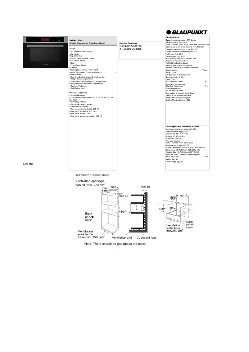 Página 1 del manual Ficha técnica Blaupunkt 5KD94150AU