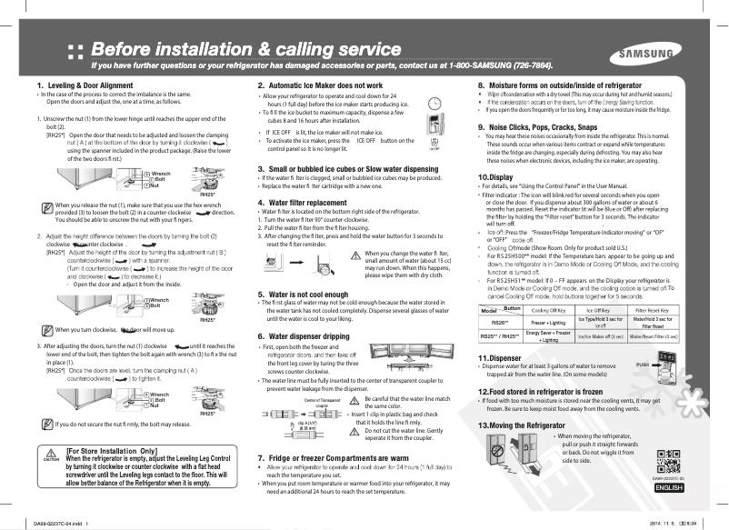 Page 1 de la notice Guide d'installation Samsung RS25J500DSG