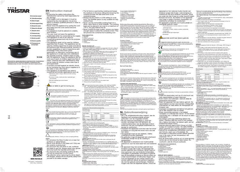 Page 1 de la notice Manuel utilisateur TriStar VS-3920