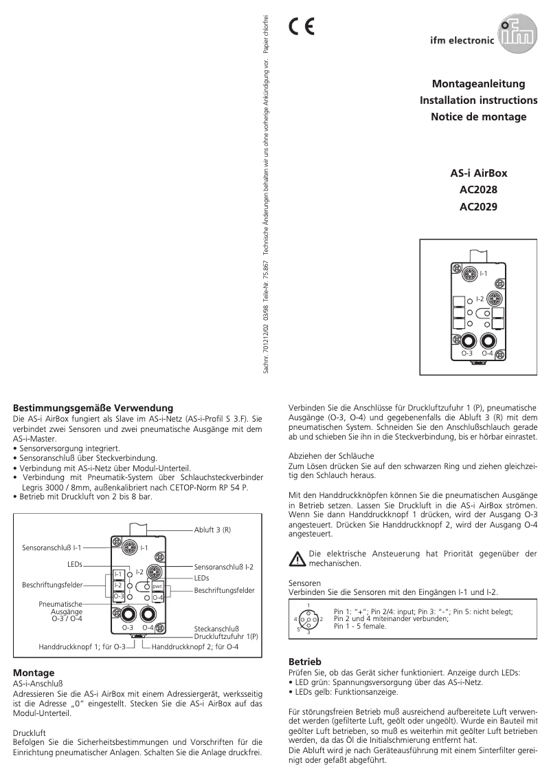 Page 1 de la notice Manuel utilisateur IFM AC2029