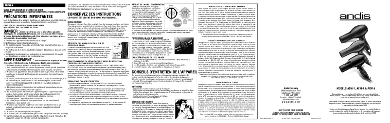 Page 1 de la notice Manuel utilisateur Andis Professional 1875