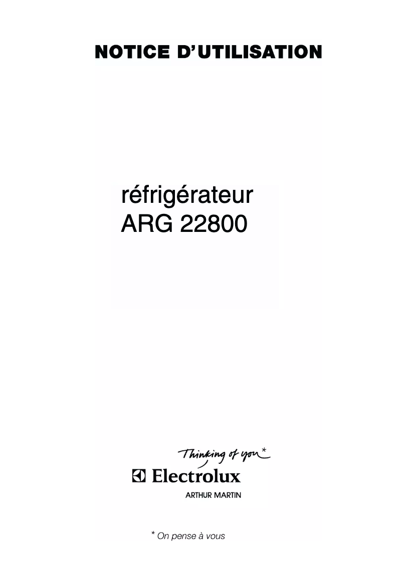 Page 1 de la notice Manuel utilisateur Arthur Martin-Electrolux ARG22800