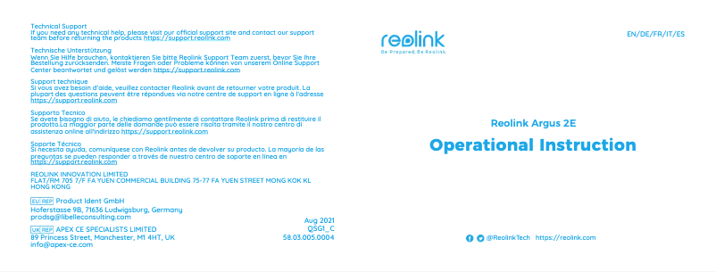 Image de la première page du manuel de l'appareil Argus 2E