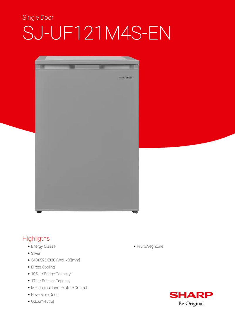 Page 1 de la notice Fiche technique Sharp SJ-UF121M4S-EN