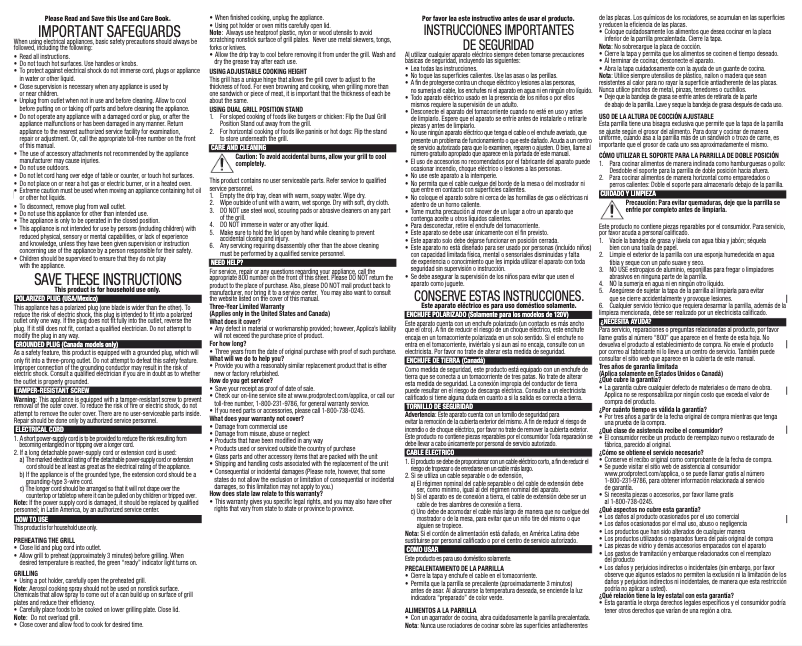 Page 1 de la notice Manuel utilisateur George Foreman GR2080R