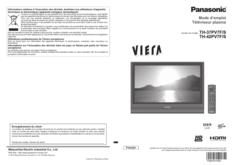 Page 1 de la notice Manuel utilisateur Panasonic Viera TH-37PV7FS